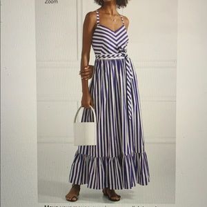 J. Crew Ruffled Striped Cotton-Poplin Maxi Dress.